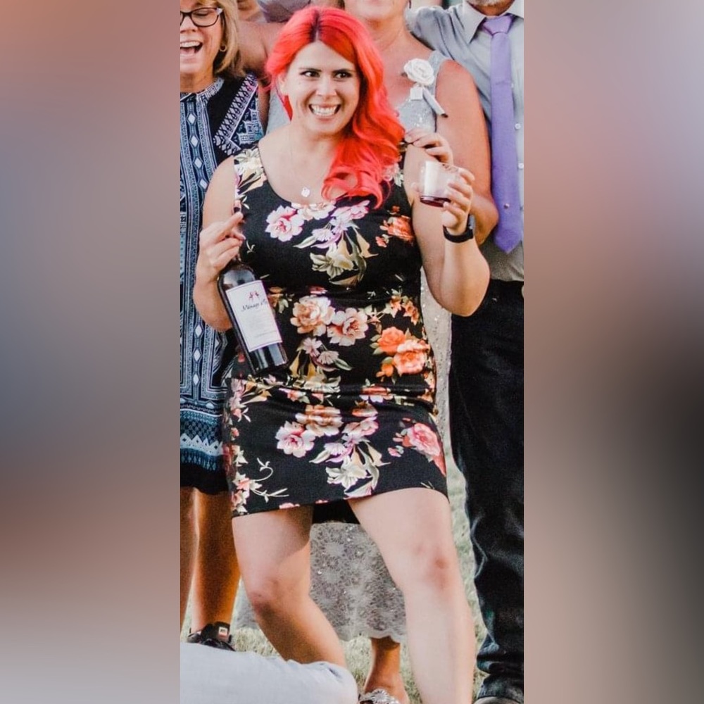 Polyester and silk blend dress worn for yet another wedding reception.